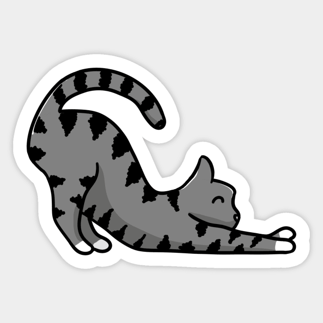 2D grey cat stretching Sticker by AshStore